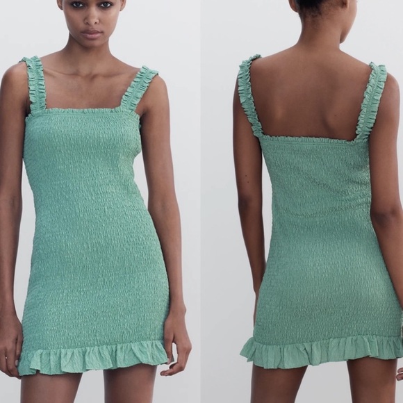 Zara - Smocked Mini Dress - Picture 2 of 6
